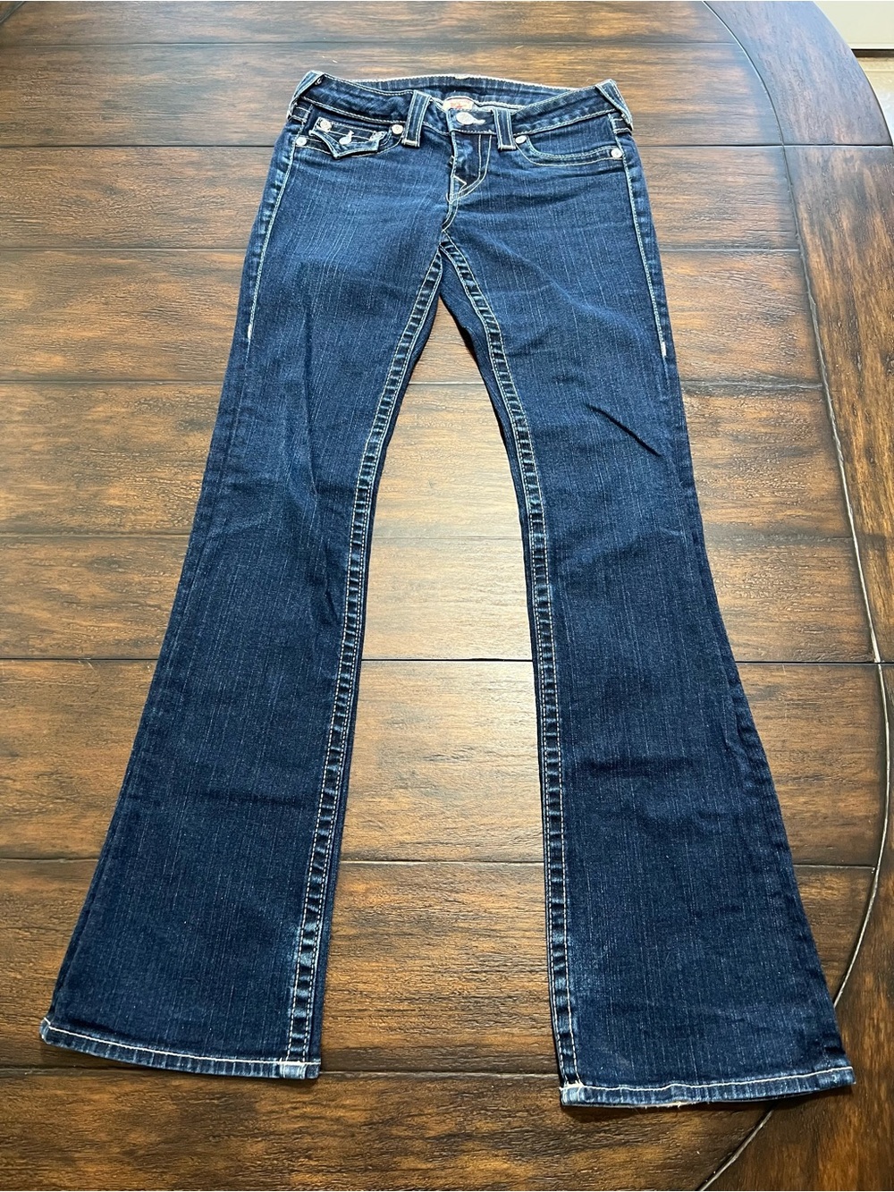 True Religion Low Rise Flare Jeans Pink Rhinestones Y2K Vintage Size 27